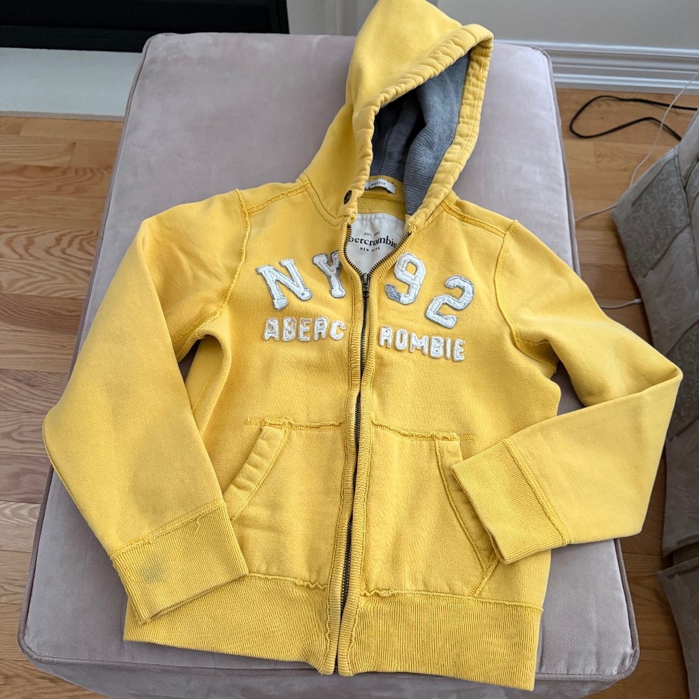 Abercrombie Distressed Mustard Yellow Hoodie - size medium